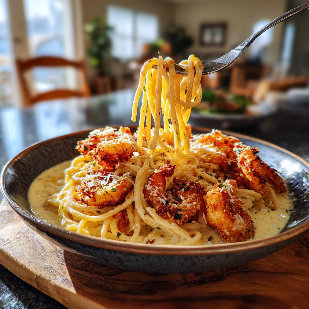 Crispy Coconut Shrimp Pasta