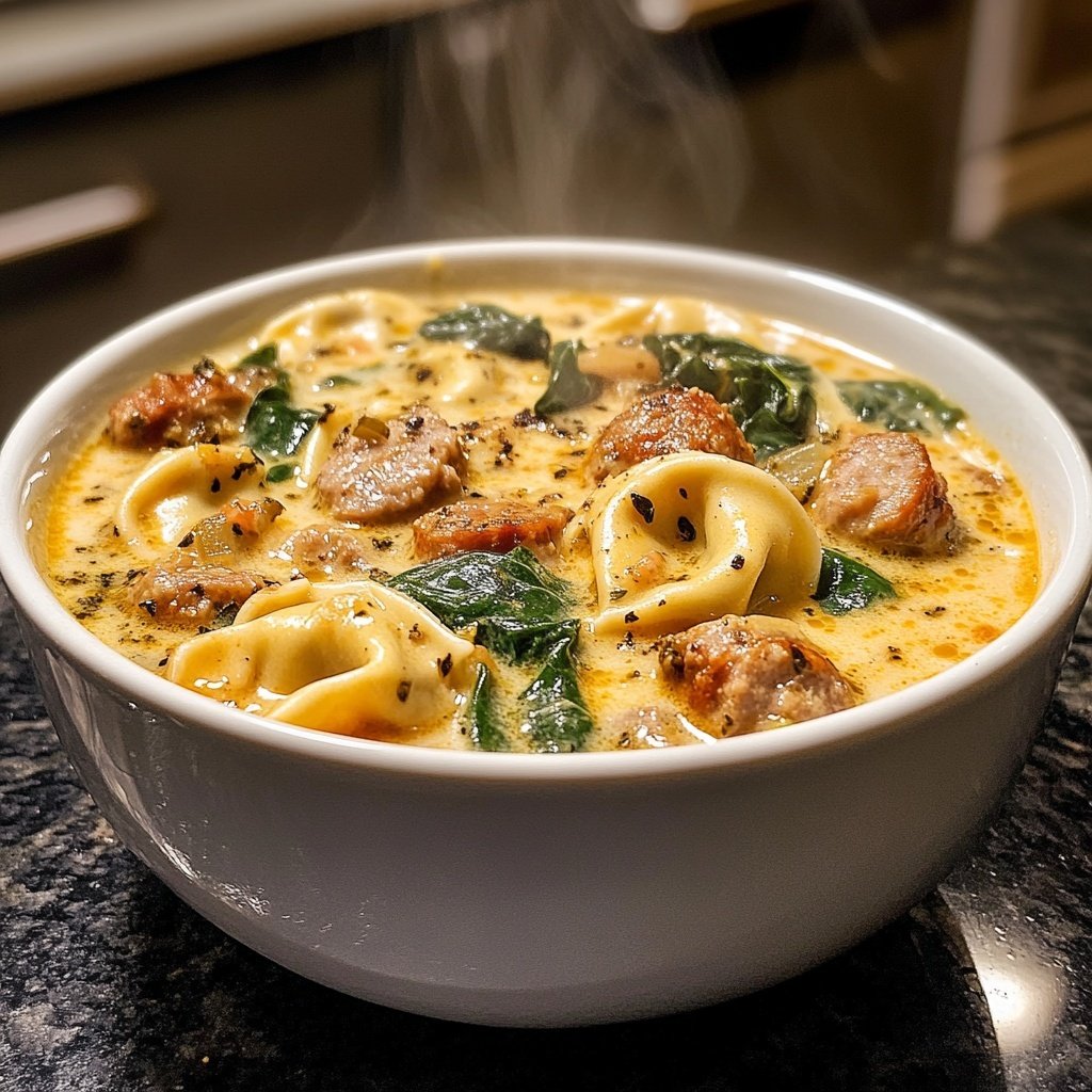 Creamy and Spicy Sausage Tortellini Soup