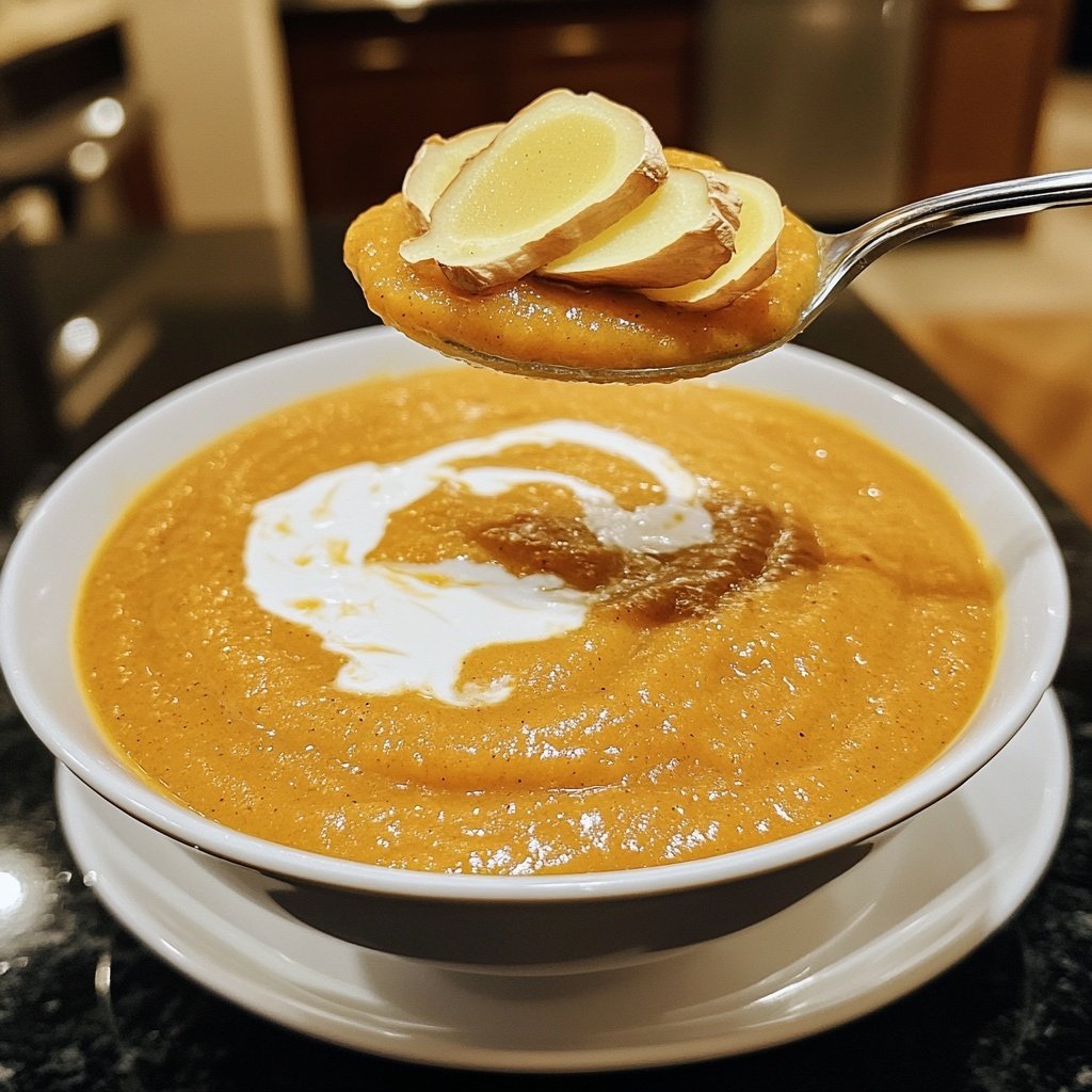 Pumpkin Apple Soup with Ginger and Cream