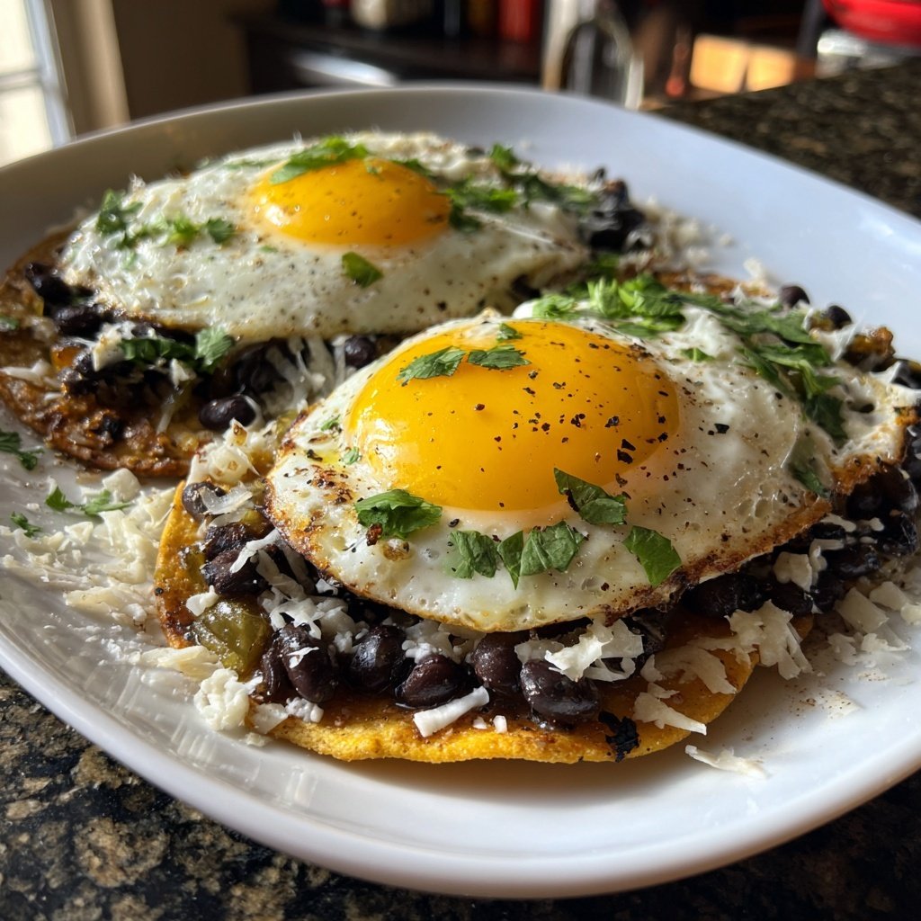 Breakfast Tostadas with Black Beans and Eggs​