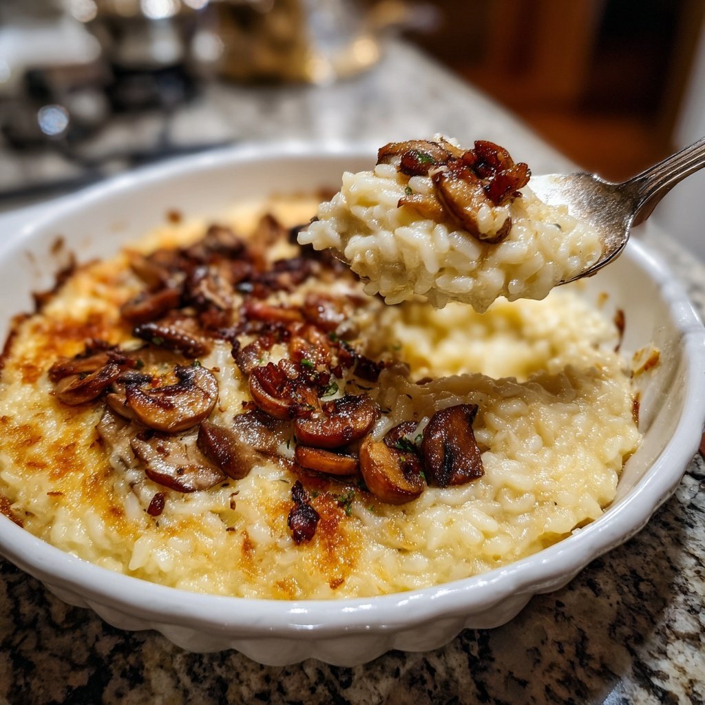 Oven Risotto with Crispy Mushrooms