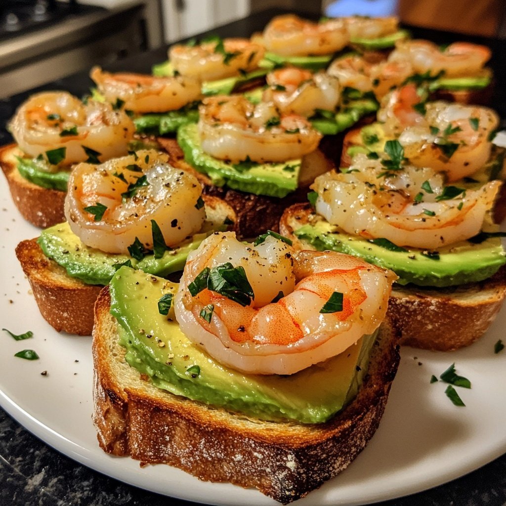 Garlic Shrimp Crostini with Avocado