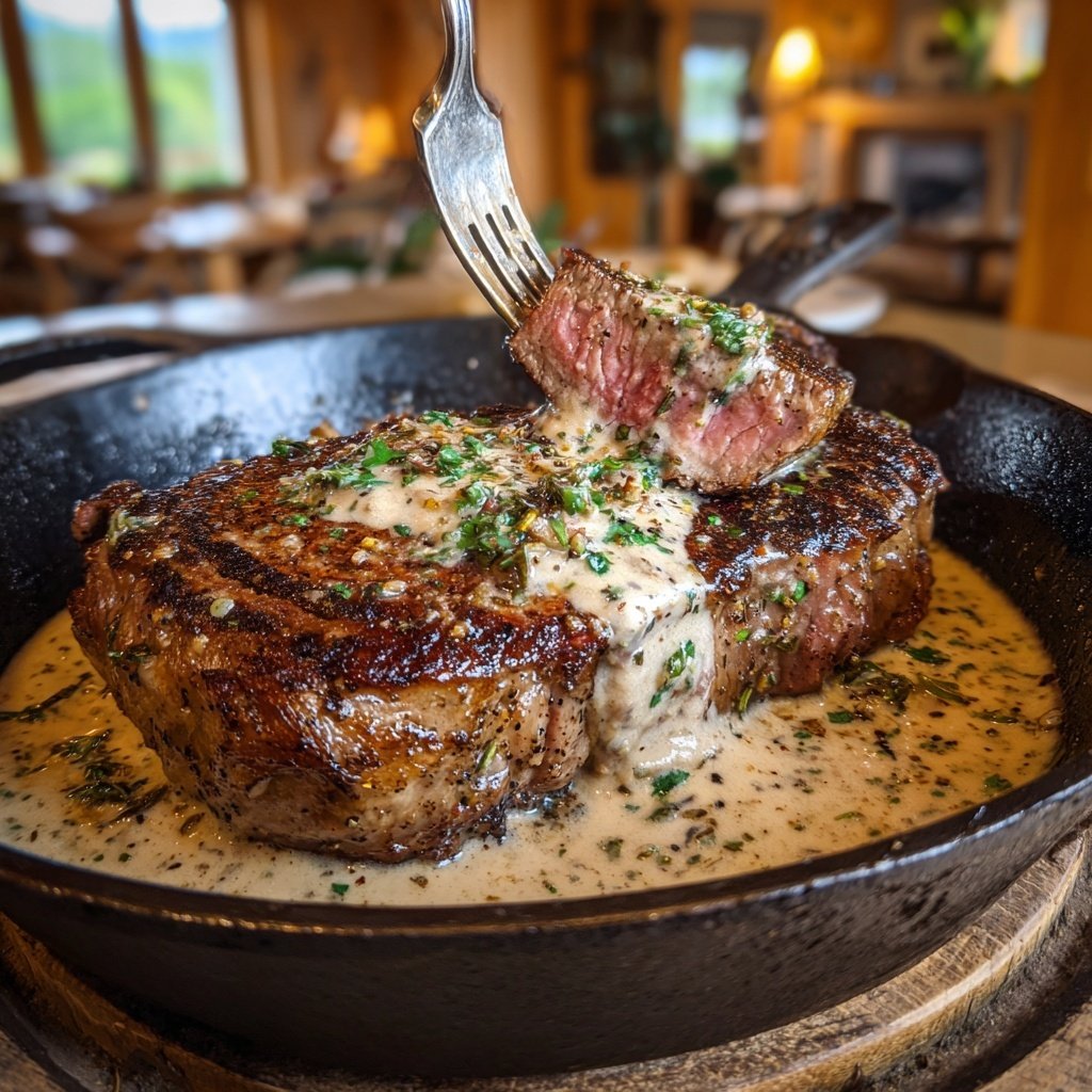 Steak with Bourbon Garlic Cream