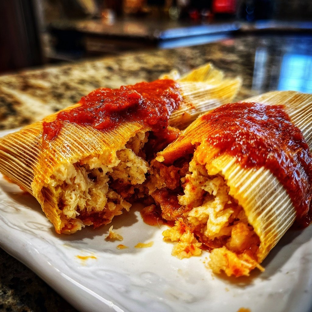Tamales with Red Chili Sauce