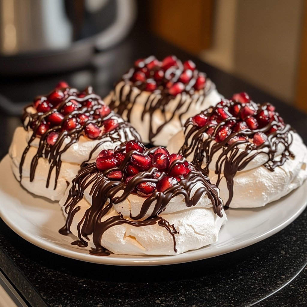 Vegan Pavlovas with Pomegranates and Chocolate